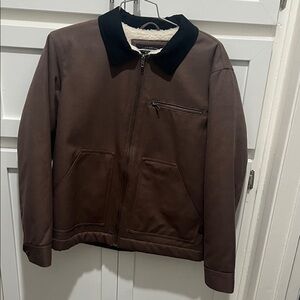 Men's Brown Canvas Jacket with Black Collar